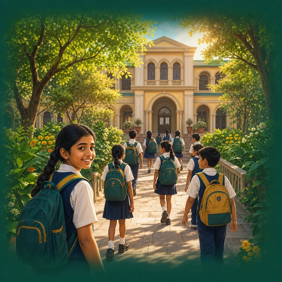 Illustration of students and a welcoming school community